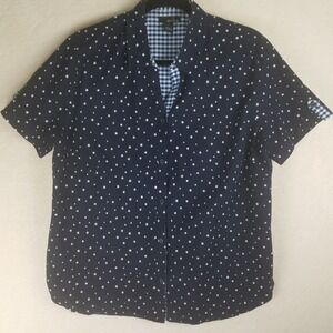 erika Womens Blue White‎ Gingham Stars Short Sleeve Button Up Shirt Size L